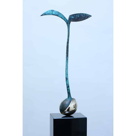 Avocado-Plant-40x11x10cm-(limited-to-10)-BRONZE-PATINA-polished-stainless-with-BLACK-GRANITE-[bronze,-table-top,stainless-steel]Zoe-Ellenberg-plant-interior-sculpture-australian-teal