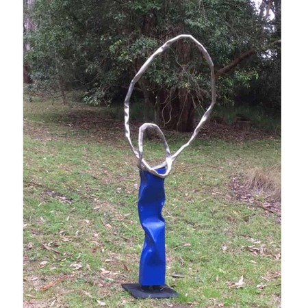 Forest-Orphan-#1--POWDER-COATED-&-CHROMED-STEEL-[stainless-steel,free-standing,outdoor]-Gary-Christian-australian-abstract-blue-gardensculpture