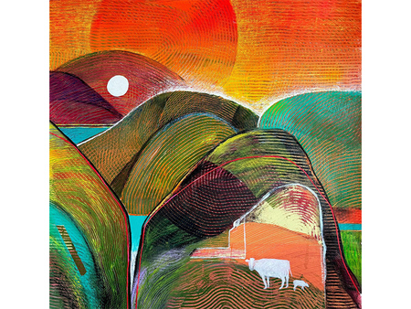 cow art colourful landscape painting